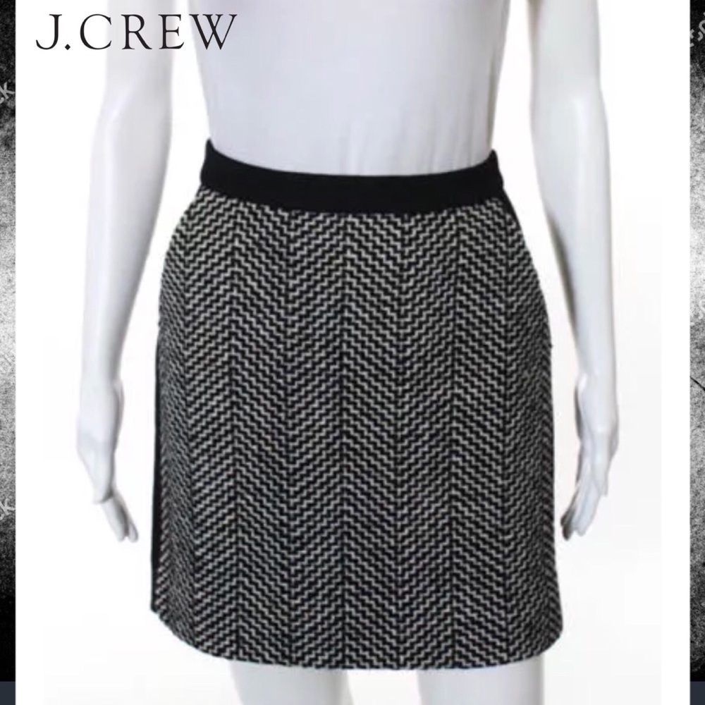 J Crew Chic Blk/Wht Herringbone Pattern Wool Skirt - image 1